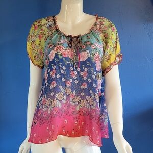 Johnny Was Multicolor Rayon Top Blouse Medium